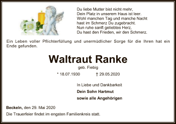 Traueranzeige von Waltraut Ranke von SYK