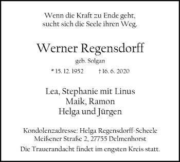 Traueranzeige von Werner Regensdorff von SYK