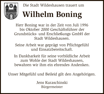 Traueranzeige von Wilhelm Boning von SYK