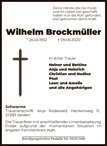 Traueranzeige von Wilhelm Brockmüller von SYK