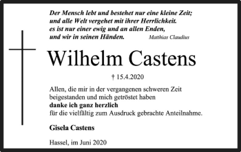 Traueranzeige von Wilhelm Castens von SYK