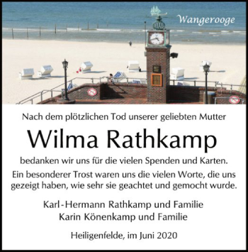 Traueranzeige von Wilma Rathkamp von SYK