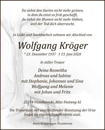 Traueranzeige von Wolfgang Kröger von SYK