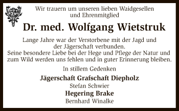 Traueranzeige von Wolfgang Wietstruk von SYK