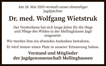 Traueranzeige von Wolfgang Wietstruk von SYK