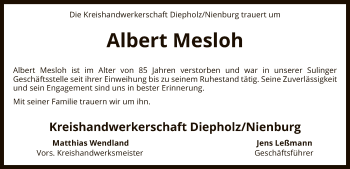 Traueranzeige von Albert Mesloh von SYK