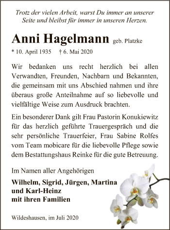 Traueranzeige von Anni Hagelmann von SYK