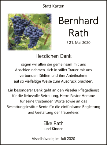 Traueranzeige von Bernhard Rath von SYK