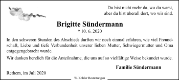 Traueranzeige von Brigitte Sündermann von SYK