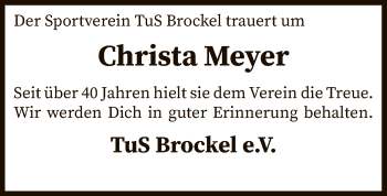 Traueranzeige von Christa Meyer von SYK