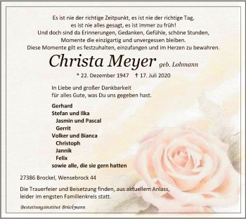 Traueranzeige von Christa Meyer von SYK