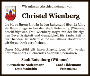 Traueranzeige von Christel Wienberg von SYK