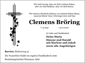 Traueranzeige von Clemens Bröring von SYK