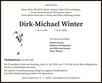 Traueranzeige von Dirk-Michael Winter von SYK