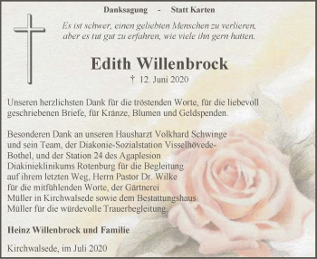 Traueranzeige von Edith Willenbrock von SYK