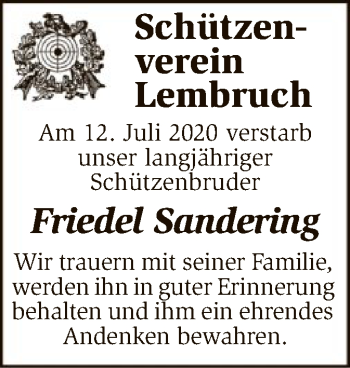 Traueranzeige von Friedel Sandering von SYK