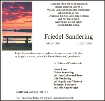 Traueranzeige von Friedel Sandering von SYK