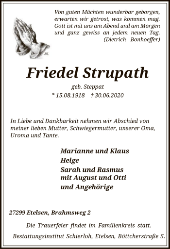 Traueranzeige von Friedel Strupath von SYK