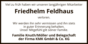 Traueranzeige von Friedhelm Feldhaus von SYK