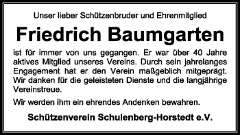 Traueranzeige von Friedrich Baumgarten von SYK