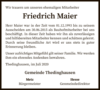 Traueranzeige von Friedrich Maier von SYK