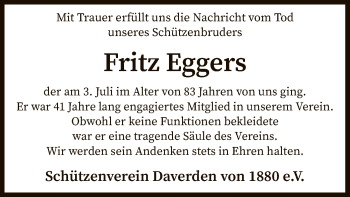 Traueranzeige von Fritz Eggers von SYK