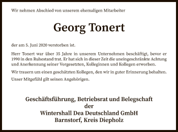 Traueranzeige von Georg Tonert von SYK