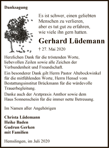 Traueranzeige von Gerhard Lüdemann von SYK