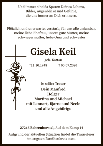 Traueranzeige von Gisela Keil von SYK