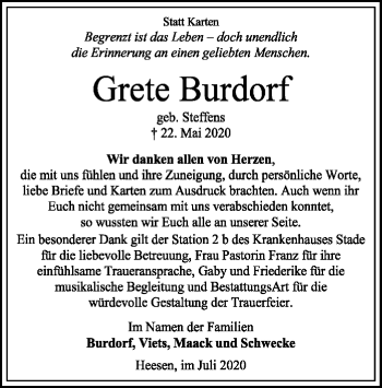 Traueranzeige von Grete Burdorf von SYK