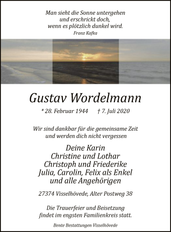 Traueranzeige von Gustav Wordelmann von SYK