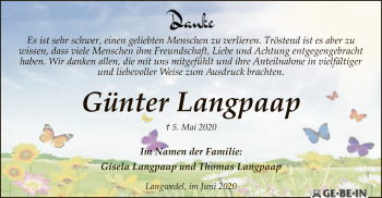 Traueranzeige von Günter Langpaap von SYK