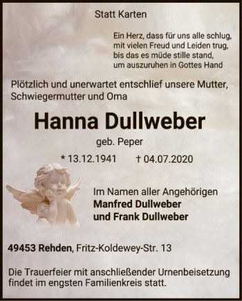 Traueranzeige von Hanna Dullweber von SYK