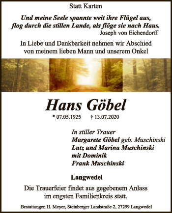 Traueranzeige von Hans Göbel von SYK