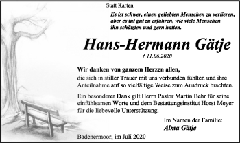 Traueranzeige von Hans-Hermann Gätje von SYK