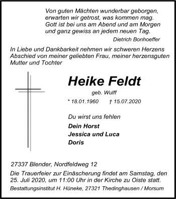 Traueranzeige von Heike Feldt von SYK