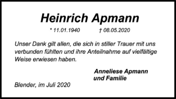 Traueranzeige von Heinrich Apmann von SYK