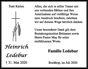 Traueranzeige von Heinrich Ledebur von SYK