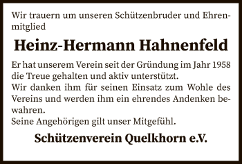 Traueranzeige von Heinz-Hermann Hahnenfeld von SYK