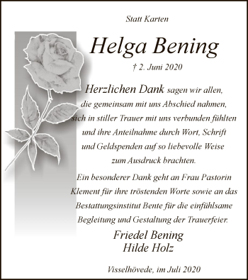 Traueranzeige von Helga Bening von SYK