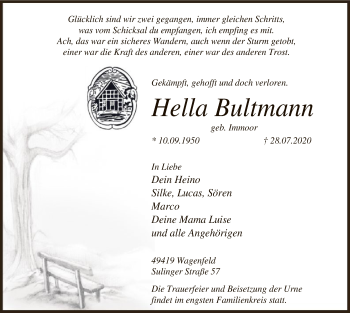 Traueranzeige von Hella Bultmann von SYK