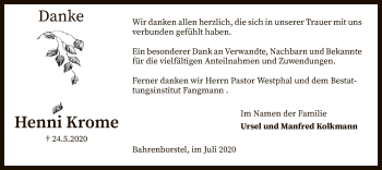 Traueranzeige von Henni Krome von SYK