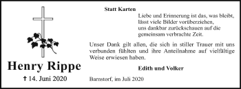 Traueranzeige von Henry Rippe von SYK