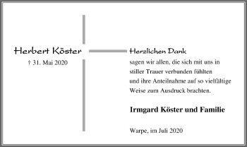 Traueranzeige von Herbert Köster von SYK