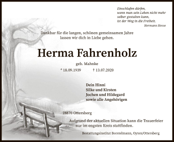 Traueranzeige von Herma Fahrenholz von SYK