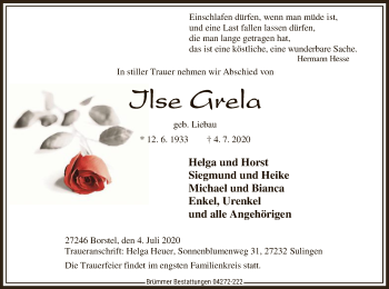 Traueranzeige von Ilse Grela von SYK