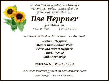 Traueranzeige von Ilse Heppner von SYK