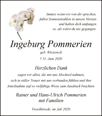 Traueranzeige von Ingeburg Pommerien von SYK