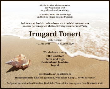 Traueranzeige von Irmgard Tonert von SYK