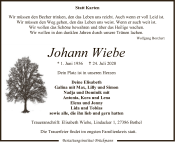 Traueranzeige von Johann Wiebe von SYK